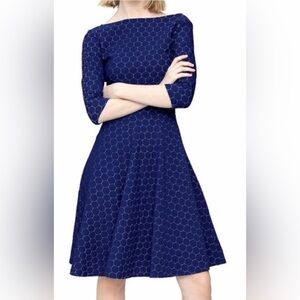 Leota Dark Blue Hexagon Pattern Midi Dress